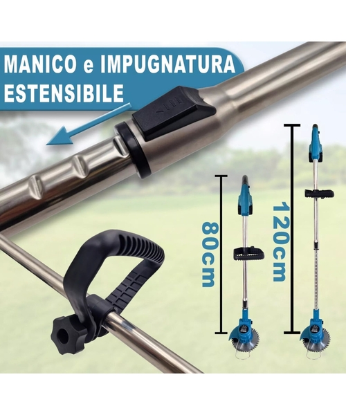 Decespugliatore a Batteria Tagliabordi Testata Regolabile e Maniglia Telescopica