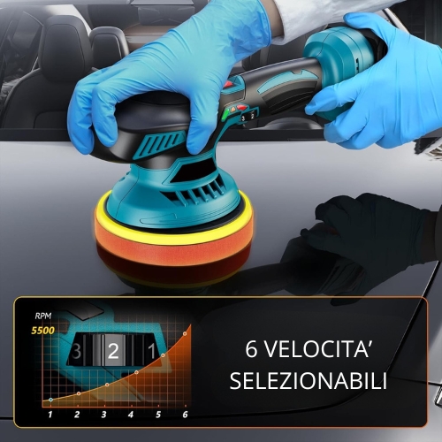 Lucidatrice per Auto a Batteria 6 Pollici 6 Velocita' Variabili 2 Batterie
