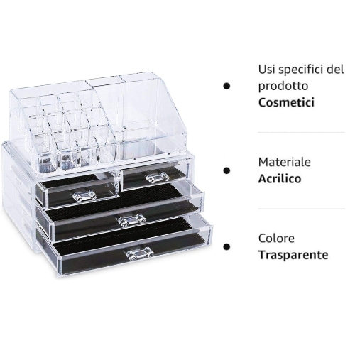 Box Portatrucco Organizzatore Cosmetici Portagioie Make up 4 Cassetti