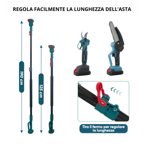 Kit Asta Forbice da Potatura 40mm Motosega 8 Pollici asta Telescopica + Luce Led