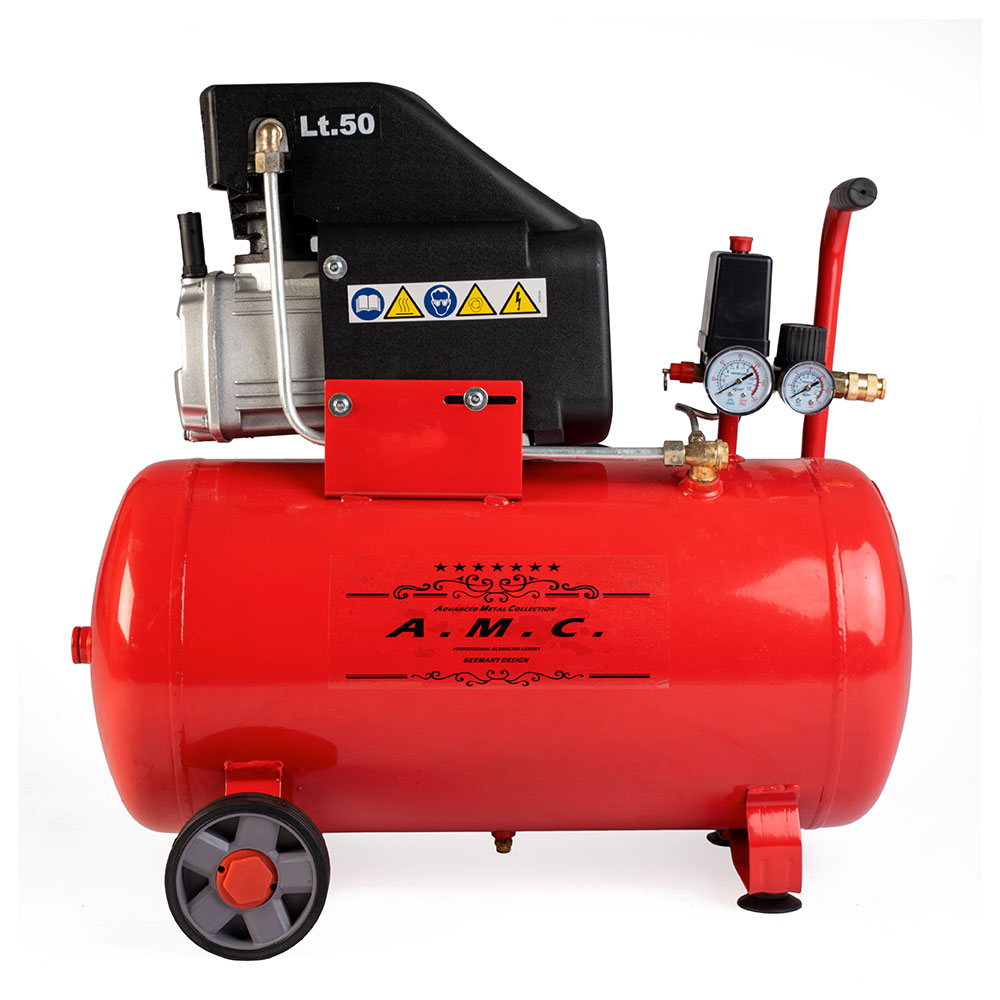 Compressore aria da 50 litri 1500W elettrico coassiale 2 Hp 8 Bar salvaspazio