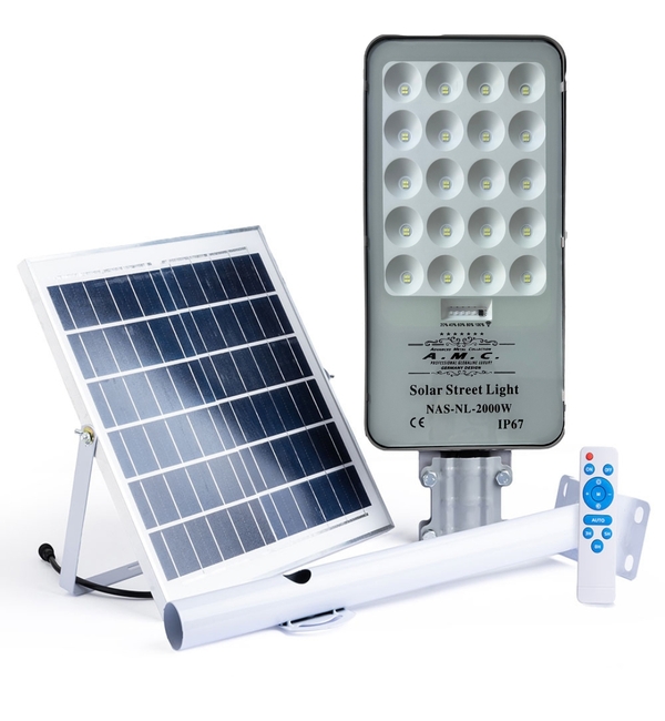 Lampione Solare 2000W a Led 6500K con pannello solare e telecomando IP67