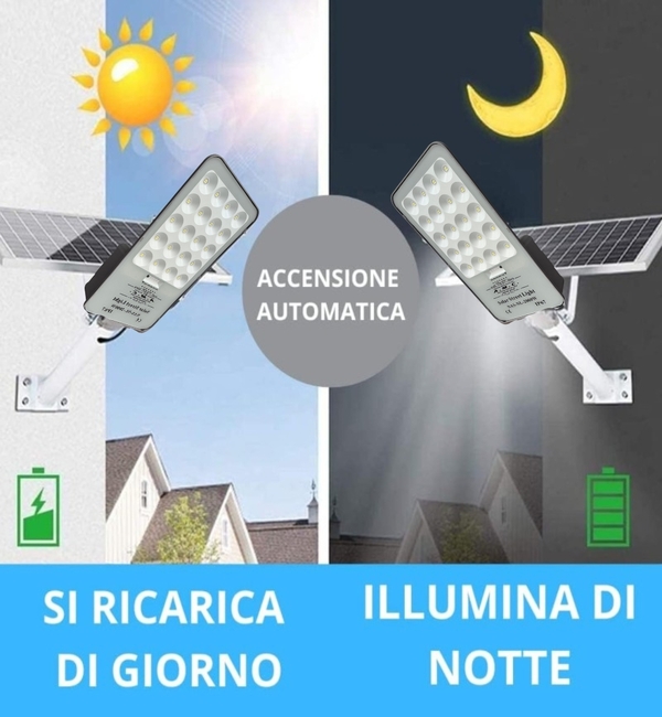 Lampione Solare 2000W a Led 6500K con pannello solare e telecomando IP67