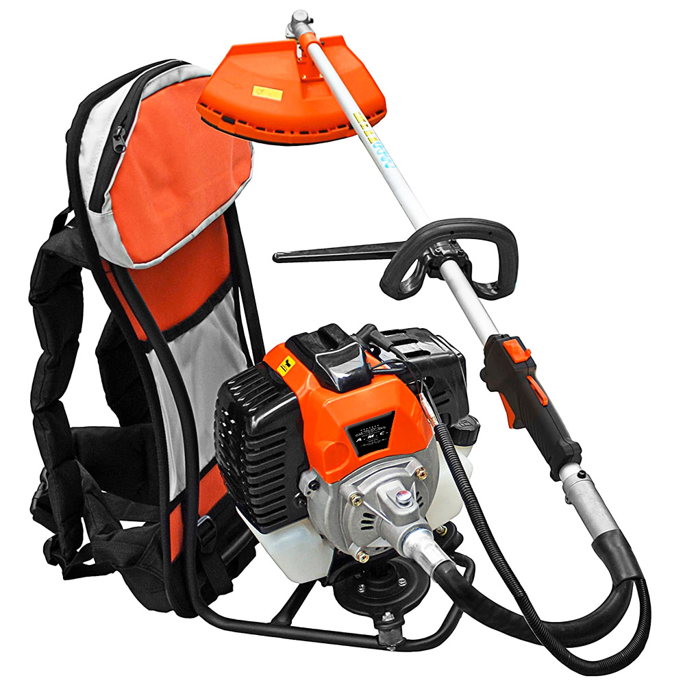 Decespugliatore zaino a scoppio 2 tempi 52 cc con doppio disco e kit accessori.