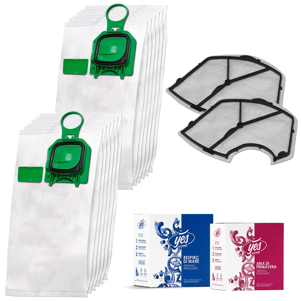Kit da 12 sacchetti premium, 3 profumi in grani, 2 filtri per folletto VK140-150