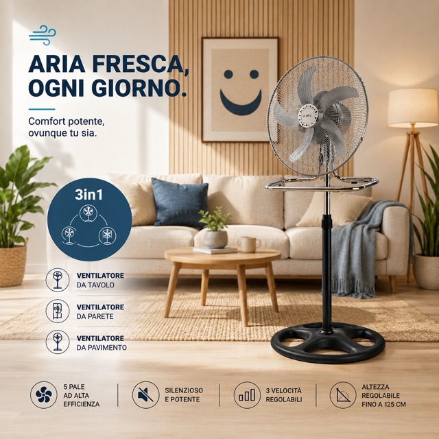 Ventilatore a Piantana 3 in 1 Pale 40cm 3 Velocita' selezionabili