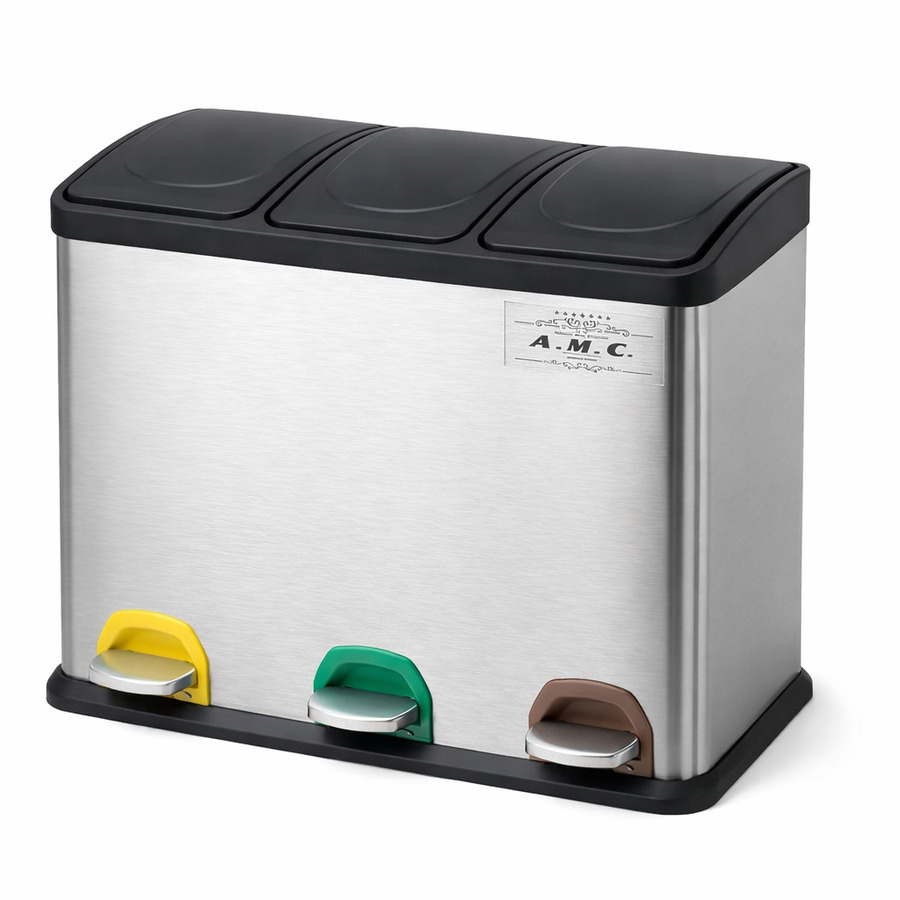 Set Pattumiera Raccolta Differenziata in Metallo 45 LT con Pedale 