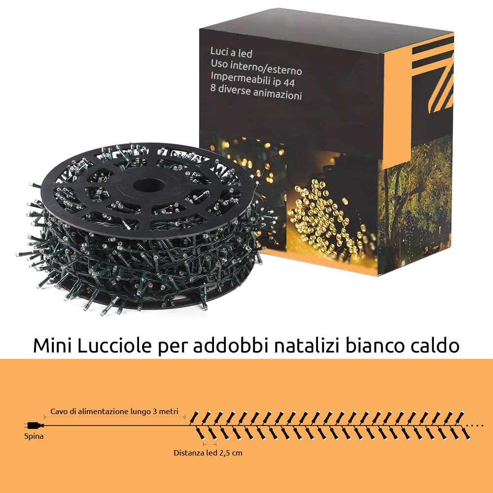 Luci natalizie 300led bianco caldo con controller animazioni uso interno esterno