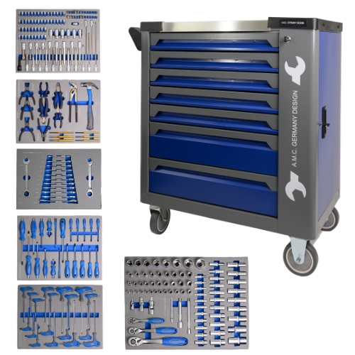 Carrello porta attrezzi con ruote completo di utensili 7 cassetti 256 pezzi