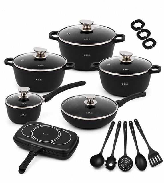 Set di pentole 22 pezzi antiaderenti con bistecchiera batteria di pentole .
