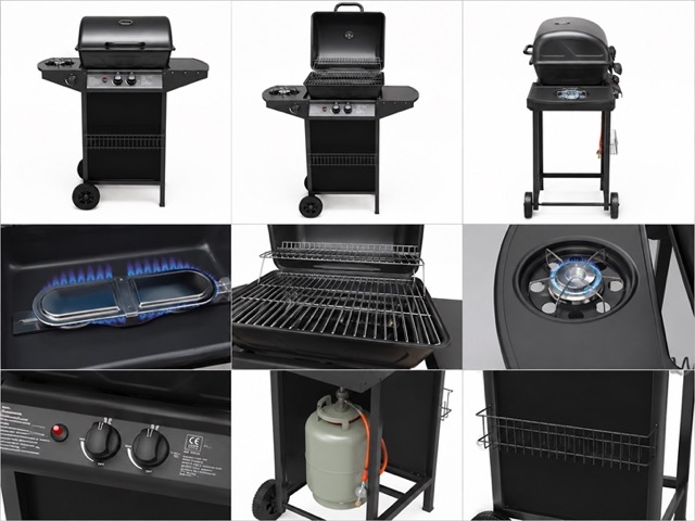 Barbecue A Gas Termometro Grill Pietra Portatile Con Fornello Laterale Ruote 