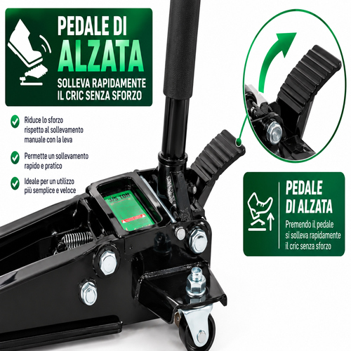 Cric Sollevatore idraulico professionale 3/5T ruote bidirezionali con pedale