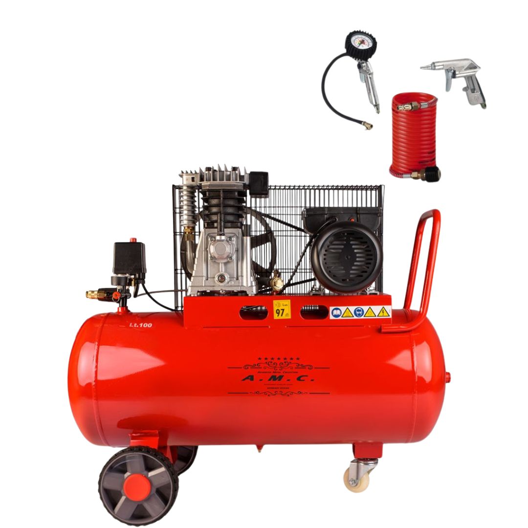Compressore aria da 100 litri 1500W elettrico coassiale 3 Hp 8 Bar salvaspazio