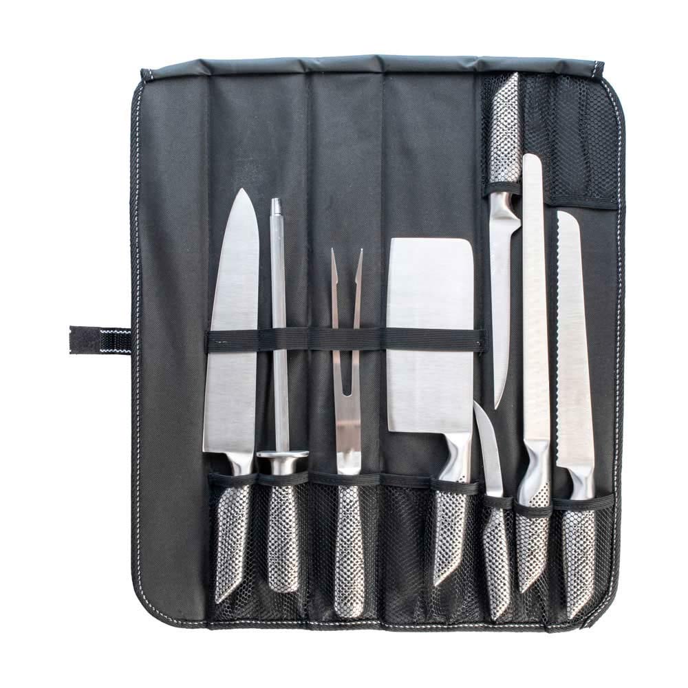 Set coltelli da barbecue cucina 8 pz acciaio inox monoblocco forma ergonomica.
