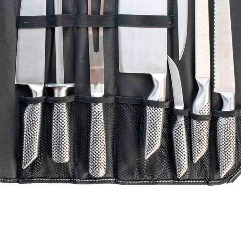 Set coltelli da barbecue cucina 8 pz acciaio inox monoblocco forma ergonomica
