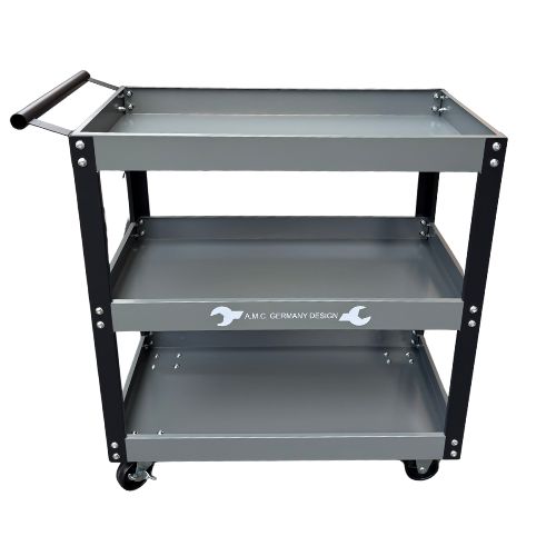 Carrello portautensili officina 3 ripiani con maniglia portata 150 kg.