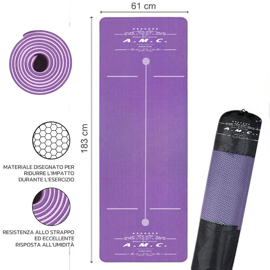 Tappetino Yoga in TPE Ecologico Doppio strato Antiscivolo 180x61 cm con Custodia