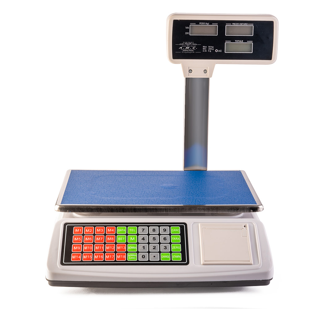 Bilancia elettronica con 18 tasti memoria portata max 50kg professionale 6 lcd