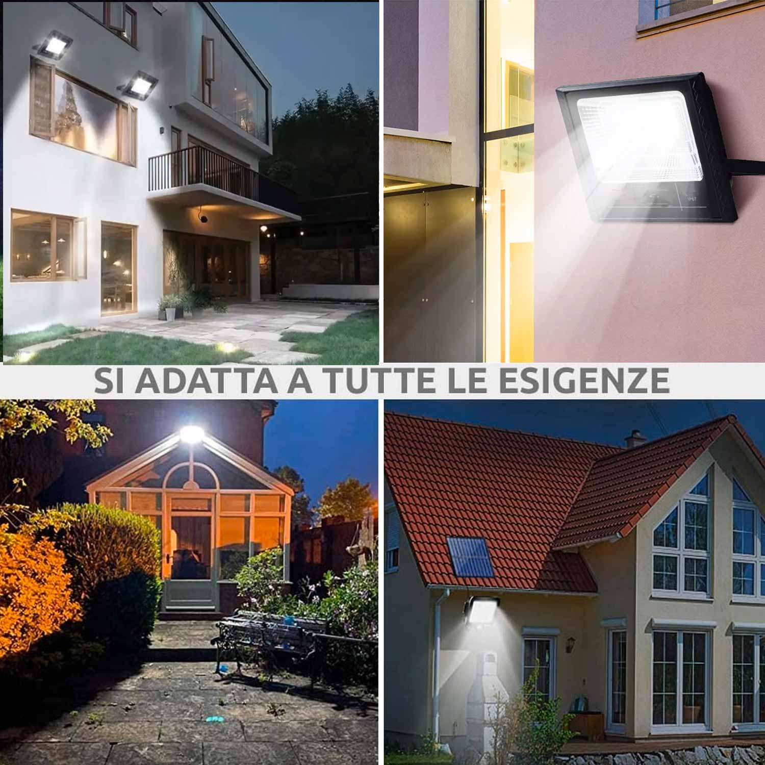 Faro a led 100W, pannello solare con sensore crepuscolare e telecomando, IP 67