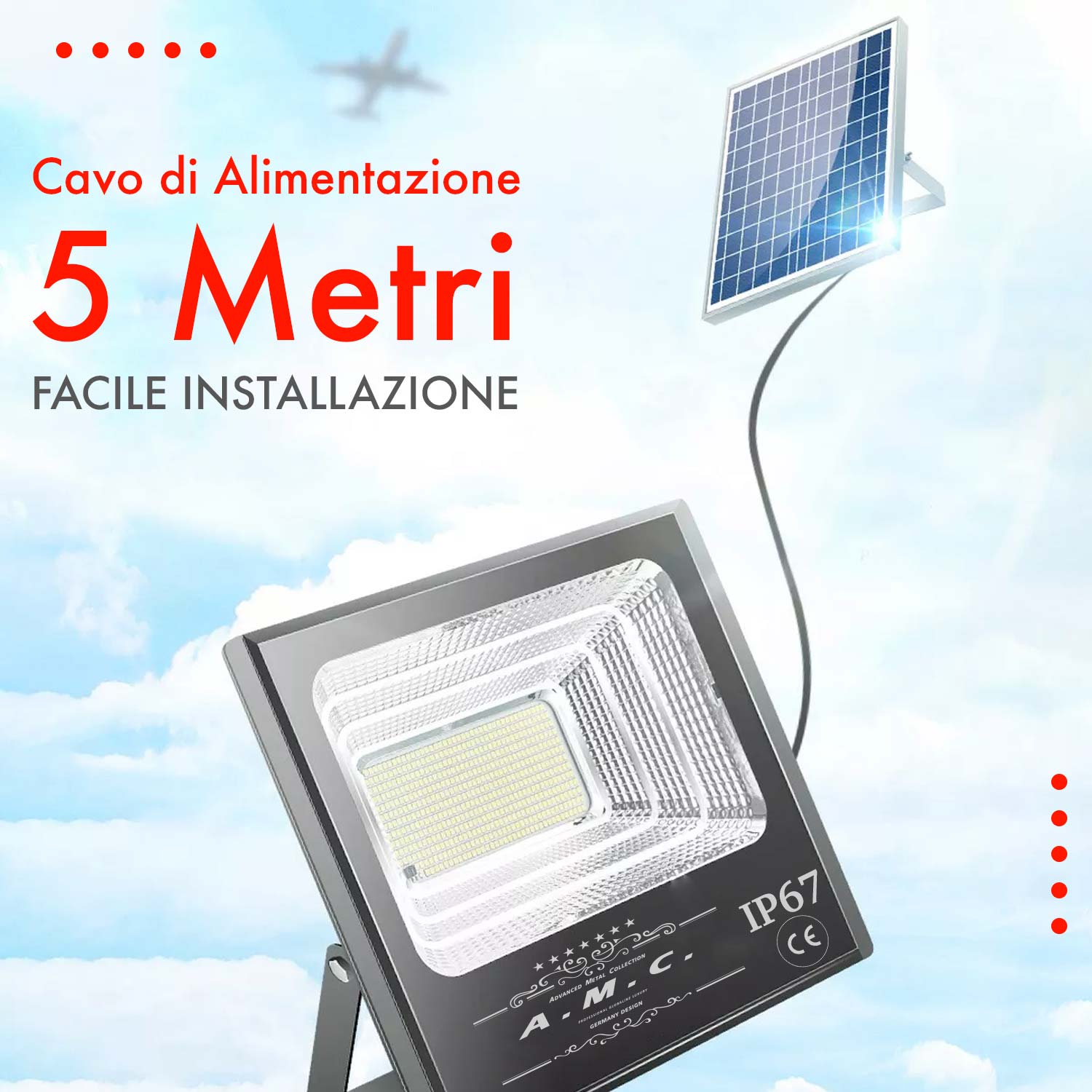 Faro LED Lampada Pannello Solare 400W 79400 Crepuscolare con Telecomando  IP66