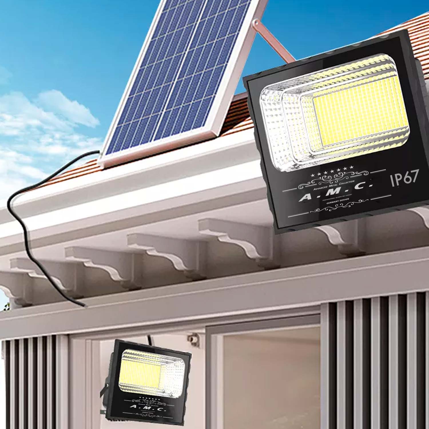 Lampada luce solare esterno 800W con pannello impermeabile e sensore