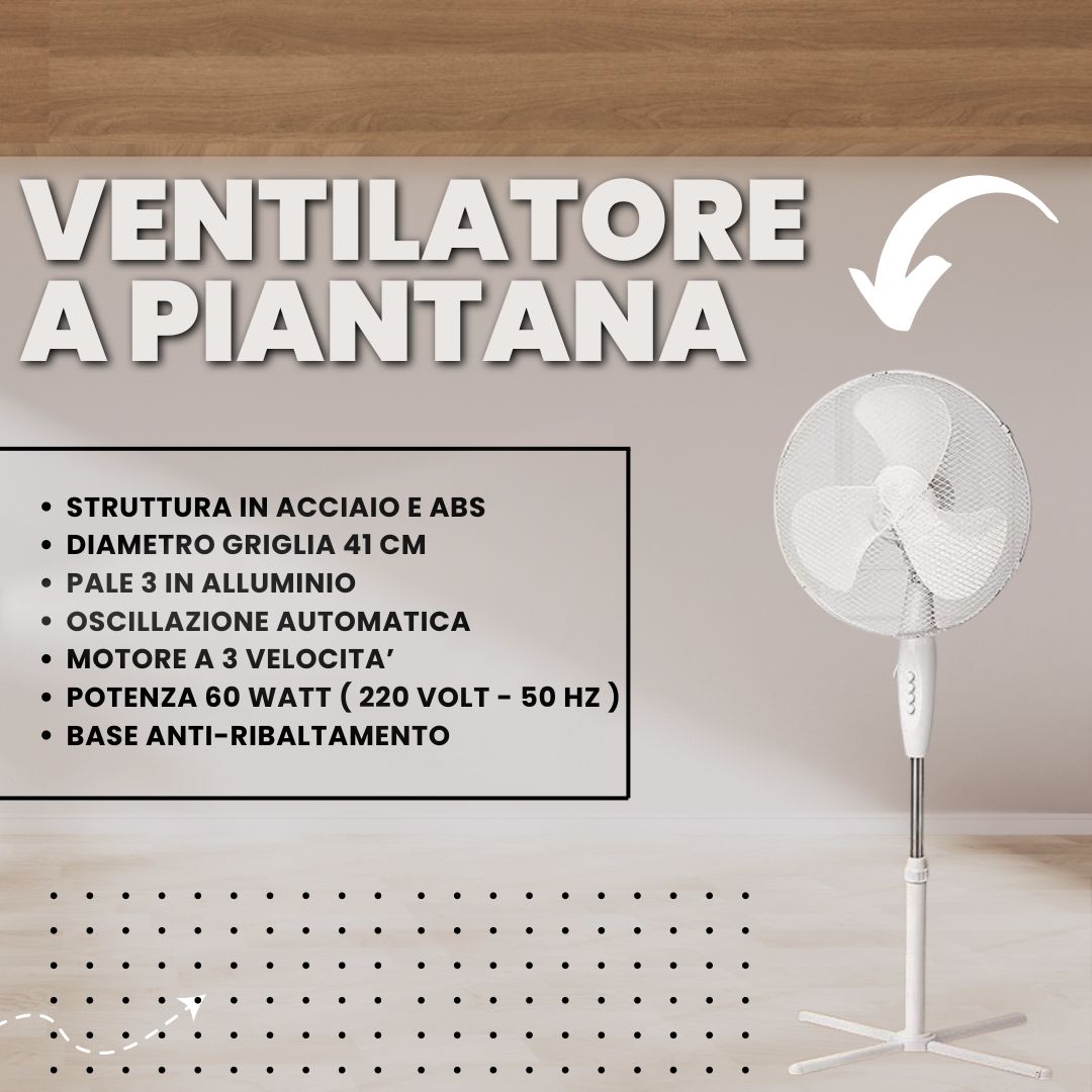 Ventilatore a Colonna Piantana Potenza 60W Diametro Pale 40cm 3 Velocita' 