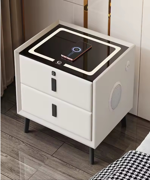 Comodino Intelligente con Ricarica Wireless e USB, Altoparlante Bluetooth, Led 