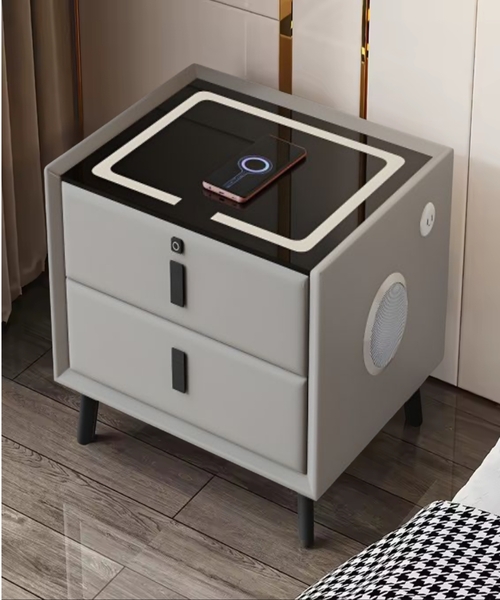Comodino Intelligente con Ricarica Wireless e USB, Altoparlante Bluetooth, Led 