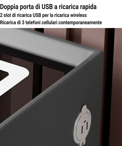 Comodino Intelligente con Ricarica Wireless e USB, Altoparlante Bluetooth, Led 