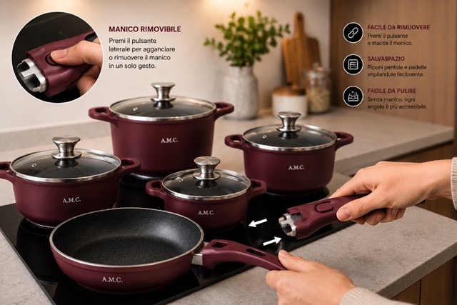 Set di Pentole 22 Pezzi Antiaderenti con Bistecchiera Batteria di Pentole 
