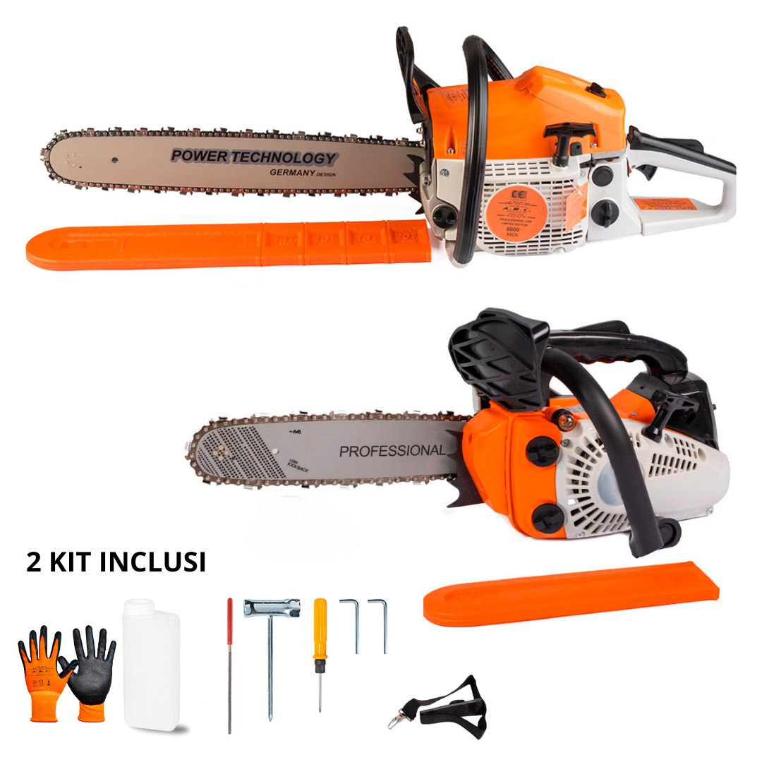 Coppia Motosega 25cc lama da 25 cm + Motosega 52cc lama da 50 cm