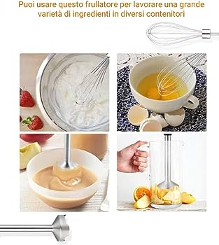Frullatore ad Immersione Inox Mixer con Accessori 800 W