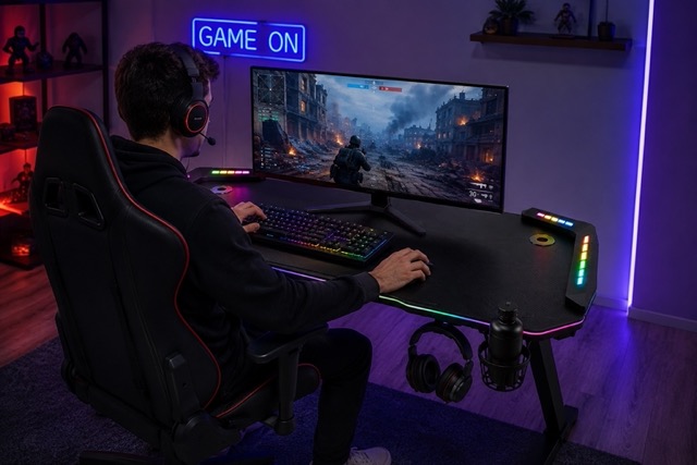 Scrivania Gaming con LED RGB Multicolore 120 x 60 cm Tavolo PC