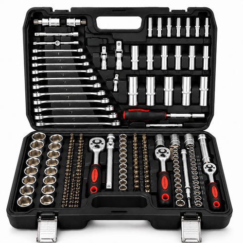 Set valigetta attrezzi 216 pezzi kit chiavi a bussola, chiavi a cricchetto.