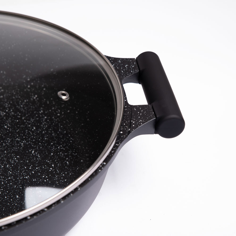Casseruola bassa 34 cm in alluminio pressofuso con coperchio in vetro temperato