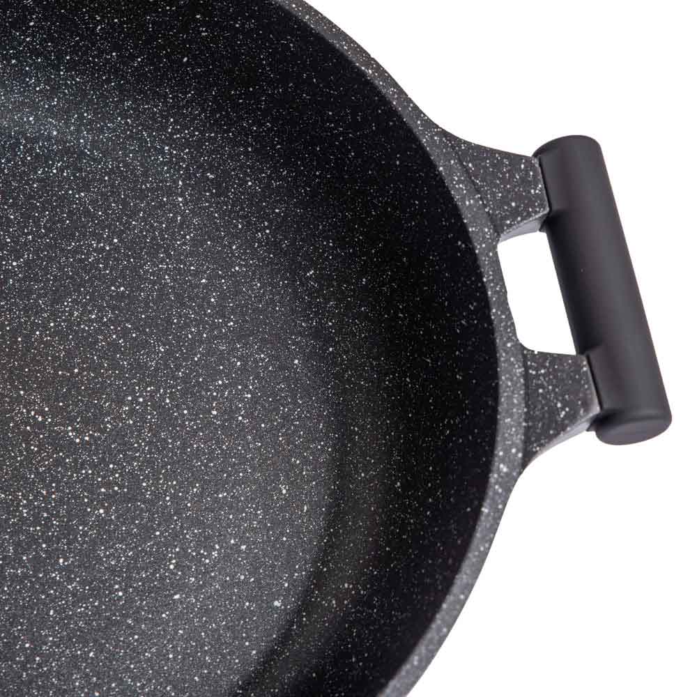 Casseruola bassa 34 cm in alluminio pressofuso con coperchio in vetro temperato