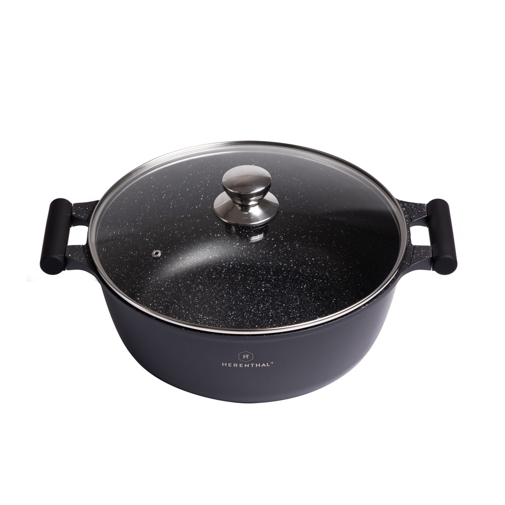 Casseruola da 38 cm in alluminio pressofuso con coperchio in vetro temperato