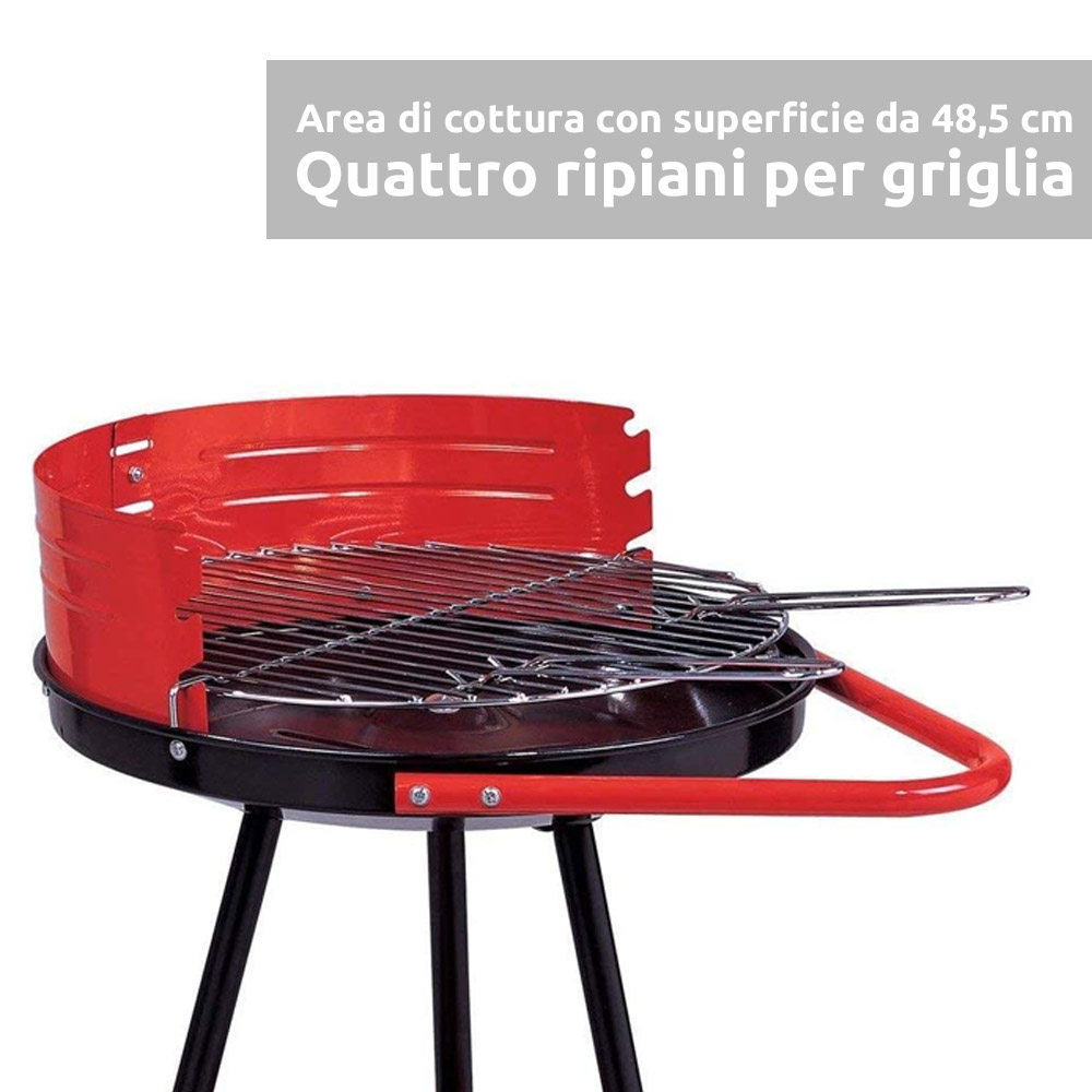 Barbecue tondo a carbone o carbonella 48,5cm di diametro griglia cromata 4 piani