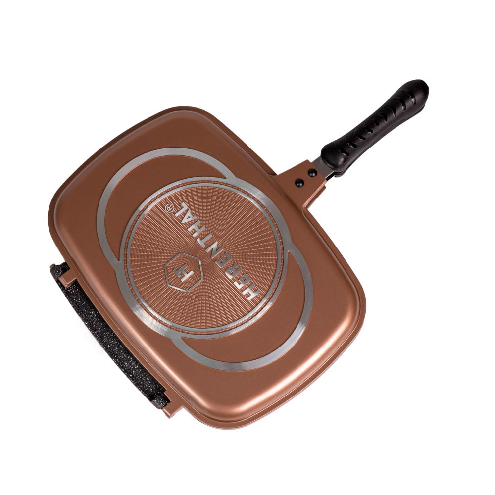 Padella doppia piastra 32 cm antiaderente cottura a gas, ceramica, elettrico