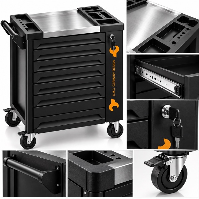 Carrello porta attrezzi con ruote completo di utensili 7 cassetti 258 pezzi