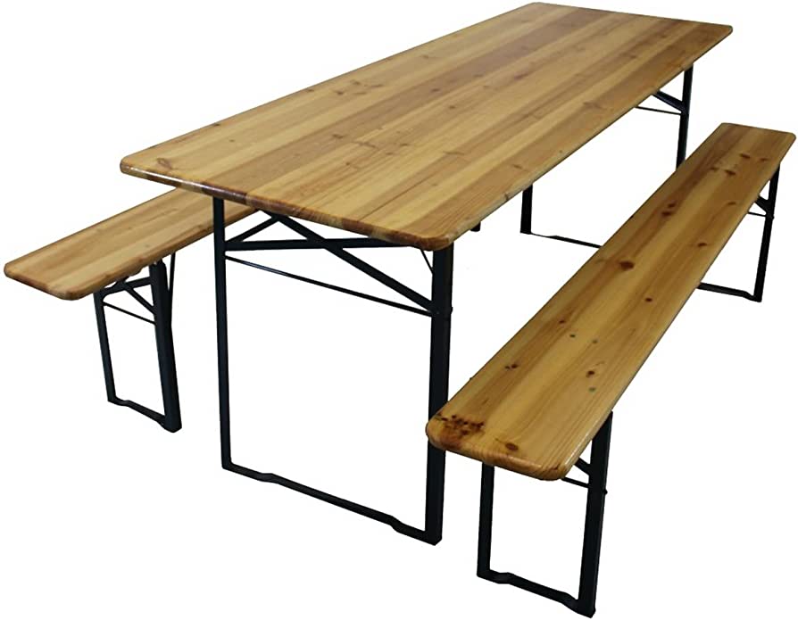 Set birreria pieghevole tavolo con 2 panche da esterno in legno 220x80x76.