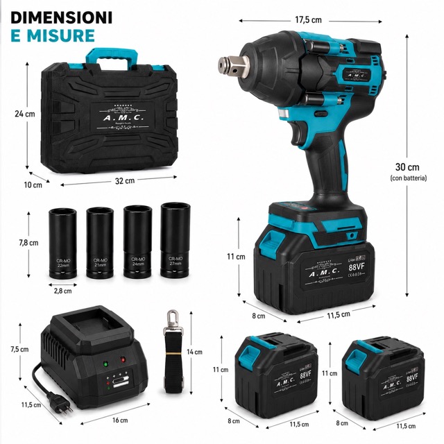 Avvitatore ad Impulsi a Batteria 88V 1000 Nm 1/2 Professionale 