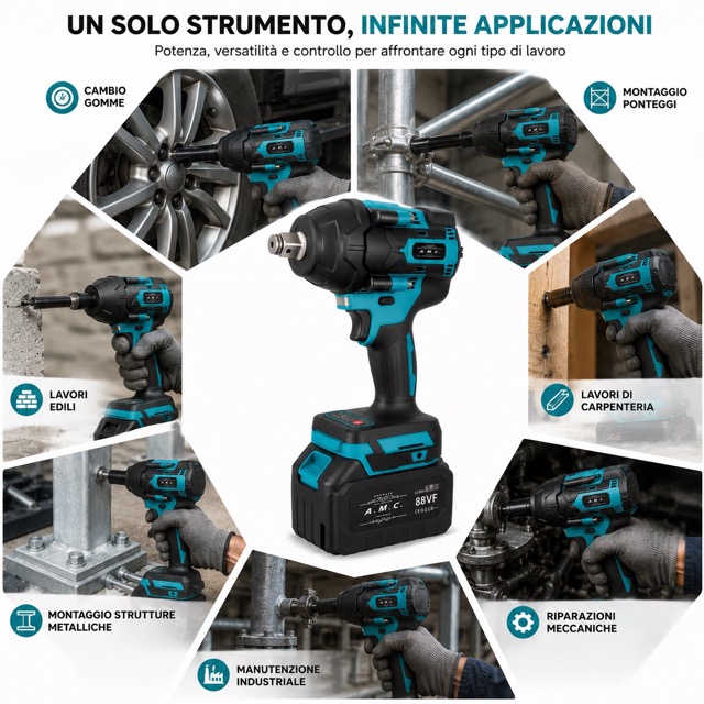 Avvitatore ad Impulsi a Batteria 88V 1000 Nm 1/2 Professionale 