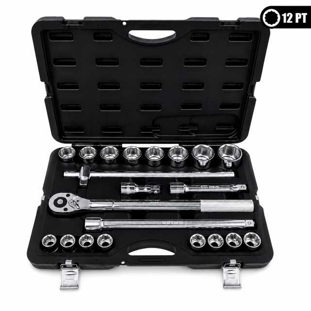 Set bussole 21 pezzi 3/4 12 punte professionale, chiavi a bussola in acciaio.