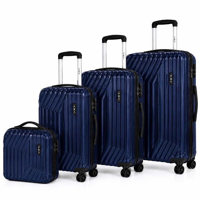 Set 4 valigie da viaggio rigide + beauty case trolley 4 ruote 360 con chiusura .