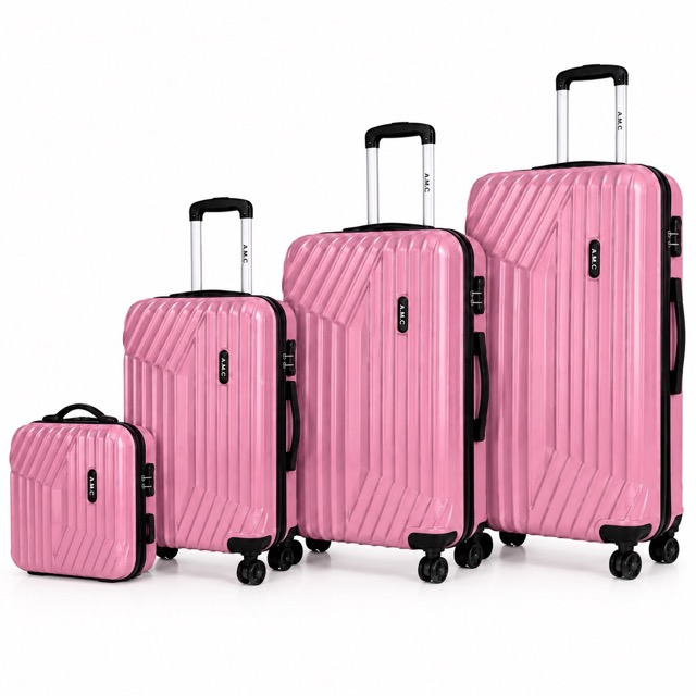 Set 4 valigie da viaggio rigide + beauty case trolley 4 ruote 360 con chiusura .