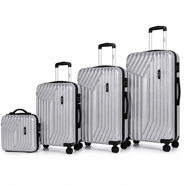 Set 4 valigie da viaggio rigide + beauty case trolley 4 ruote 360 con chiusura .