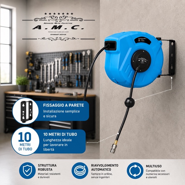 Avvolgitubo Aria Compressa con Tubo Professionale Attacco 1/4