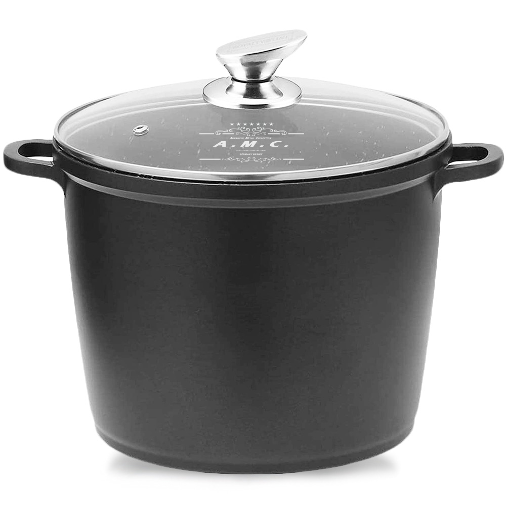 Pentola alta da 24 cm in alluminio pressofuso con coperchio in vetro temperato 