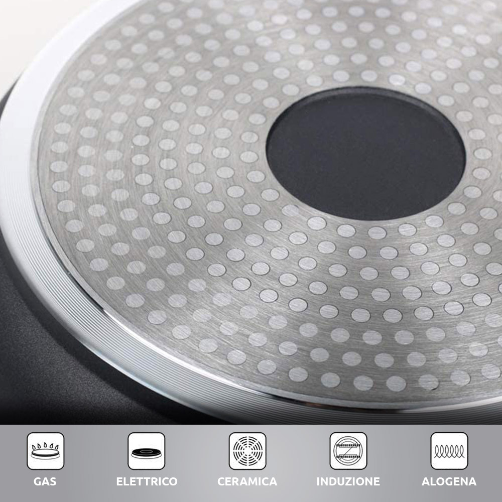 Pentola alta da 24 cm in alluminio pressofuso con coperchio in vetro temperato 